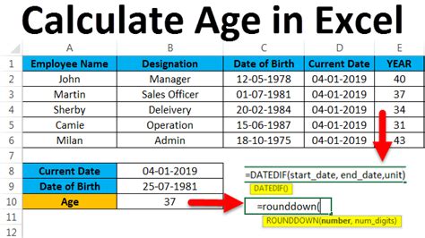 calculate age  excel formula examples     calculate age