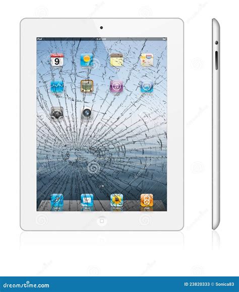broken  apple ipad  white version editorial stock photo image