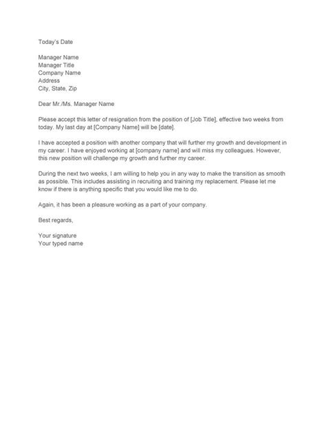 week notice letter template job resignation letter work