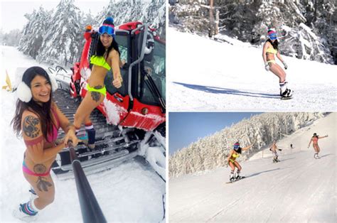 Bikini Clad Girls Hit Ski Slopes In Swimwear In Khvalynsk