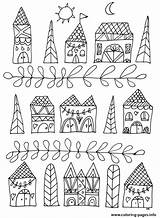 Coloring Pages Houses Simple Adults Stress Anti Zen Adult Printable Colouring Cute Drawing Coloriage Maison House Clipart Color Doodles Book sketch template