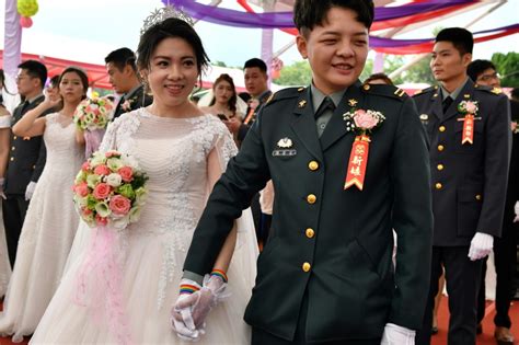 gay couples tie knot for first time at taiwan military wedding