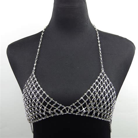 sexy rhinestone chain body bra