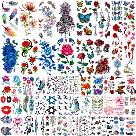 buy coktak 56 sheets variety colorful rose flowers temporary tattoos