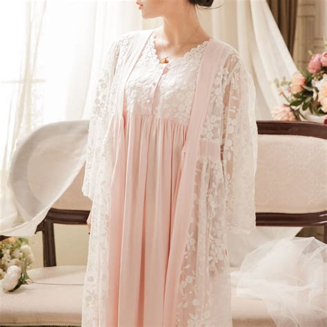vintage robe lace nightgown set for ladies embroidery sleepwear
