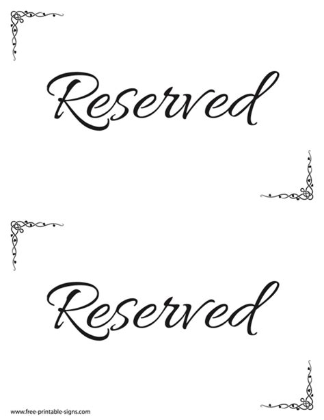 printable reserved table signs  wedding printable templates