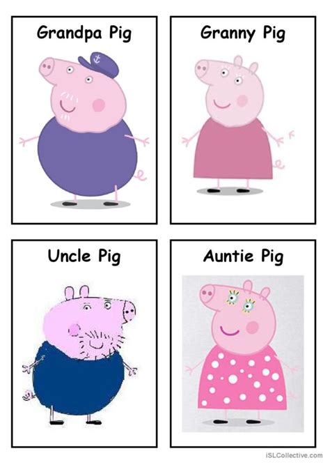 peppa pig characters set  vocab english esl worksheets