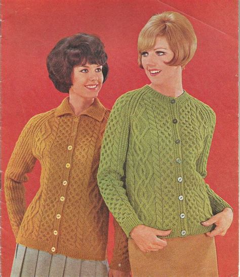 vintage ladies 60 s cabled aran jacket cardigan knitting pdf pattern
