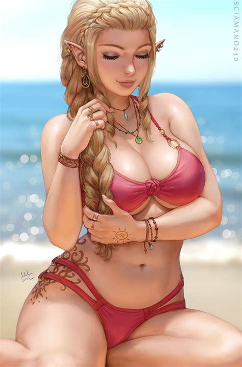 rule 34 1girls bikini blonde hair breasts cleavage elf female female only original original