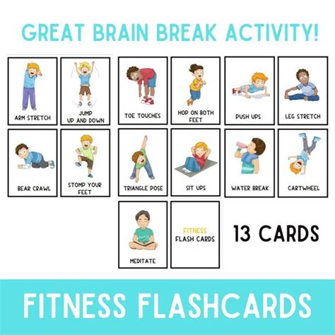 fitness flashcards kids exercises flash cards  kids etsy hong kong