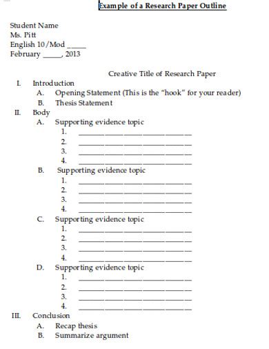 research paper outline  examples format
