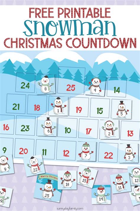 printable snowman christmas countdown calendar sunny day family