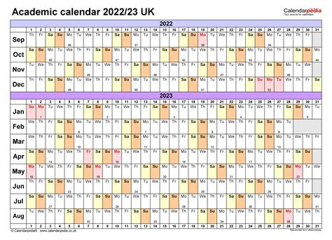 academic calendars  uk  printable  templates