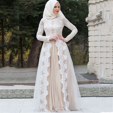 Modern Lace Long Sleeves Floor Length Muslim Women Evening Dresses Long