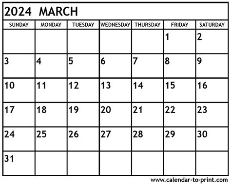 march  calendar printable