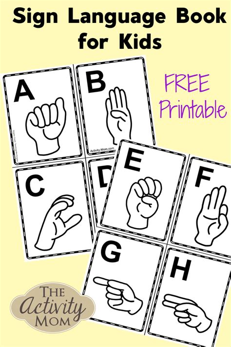 sign language alphabet book  kids  printable  activity mom