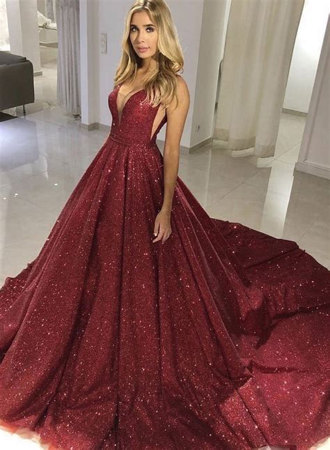 Sparkly Tight Long Ball Gown Sequin Shiny Burgundy