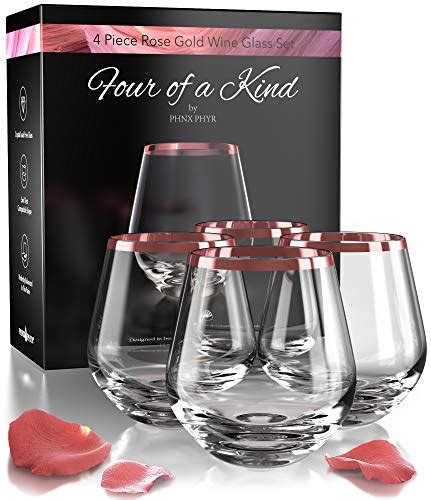 hand blown crystal rose gold wine glasses set 4 stemless