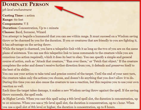 dominate person 5e spell in dnd dandd 5e character sheets