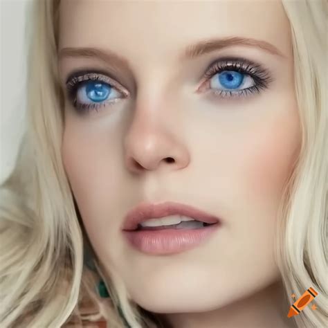 portrait of a swedish woman with blue eyes and platinum blonde hair in