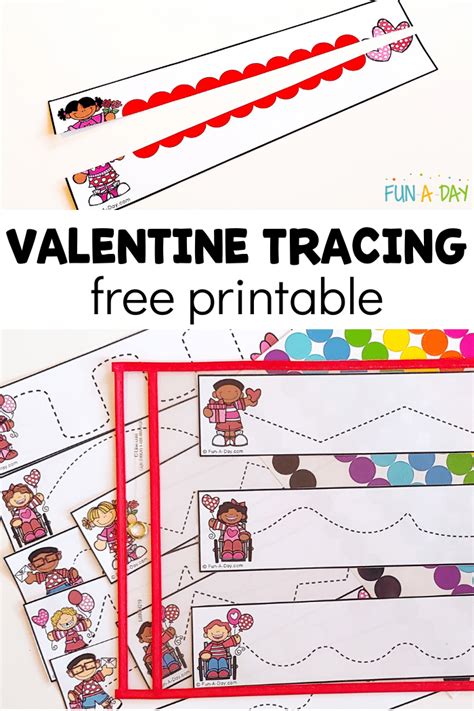 printable valentine cutting  tracing strips fun  day