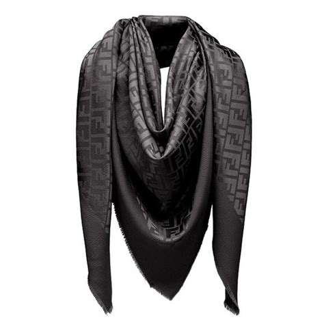 fendi womens ff gray silk  wool shawl scarf fendi scarf black