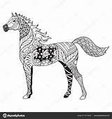 Illustration Horse Zentangle Stock Stress Anti Vector Zen Arabian Stylized Freehand Pencil Coloring Pattern Adult Background Book Depositphotos sketch template