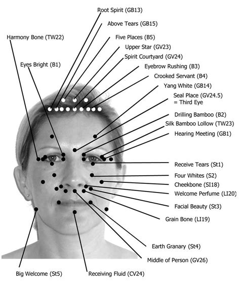 this facial acupressure chart shows all the acupressure points located