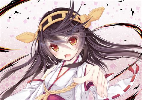 anthropomorphism black hair close haruna kancolle