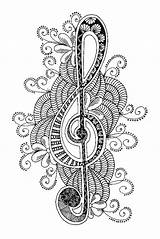 Coloring Pages Music Adult Mandala Musique Coloriage Clef Treble Adults Printable Colouring Mandalas Sheets Zentangle Piano Notes Colorear Drawings Doodle sketch template