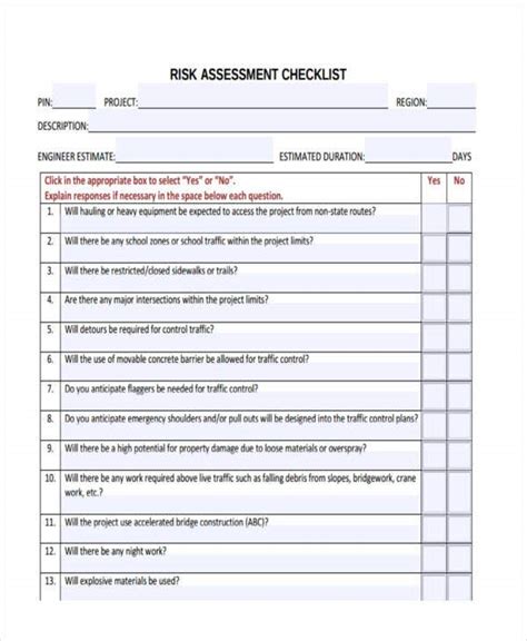 assessment checklist templates  sample  format