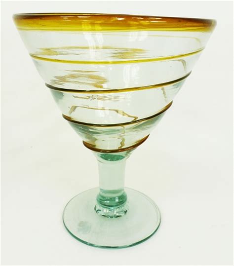 Amber Whirl Hand Blown 12 Ounce Martini Margarita Glass