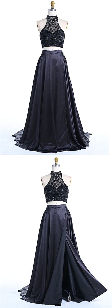 cheap prom dresses by sweetheartdress · black satin two pieces o neck
