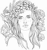 Hair Girl Her Flowers Drawing Coloring Pages Getdrawings sketch template