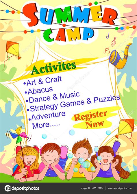 banner poster design template  kids summer camp activities stock