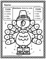 Thanksgiving Color Letters Coloring Code Numbers Letter Kindergarten Worksheets Pages Math Used Small Choose Board sketch template