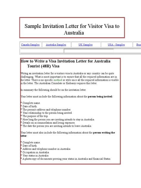 sample invitation letter  visitor visa  australia travel visa