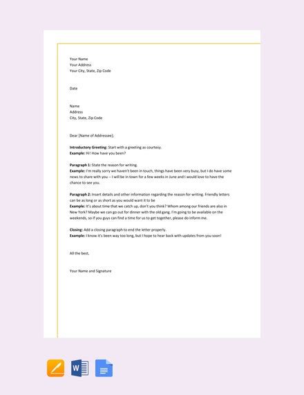 sample friendly letter templates