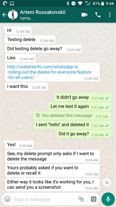 update  official deleting messages  whatsapp   recipients starts rolling