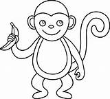 Monkey Outline Clipart Cartoon Clip Line Cute Library Background sketch template
