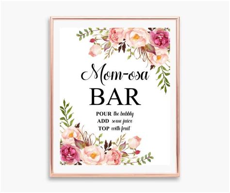 boho pink floral momosa bar sign printable mom osa bar sign etsy