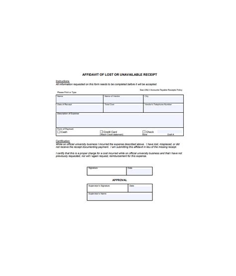 lost receipt form template word