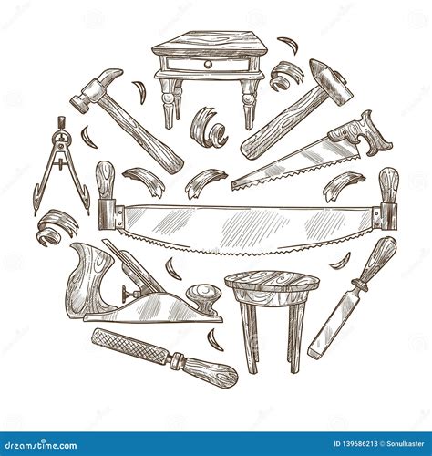ax   sketch carpentry tools  vintage engraving style vector illustration