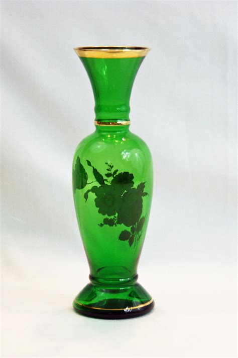 Vintage Lefton Emerald Green Glass Bud Vase Hand Blown With Etsy