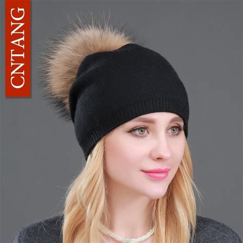 Autumn Winter Knitted Wool Hats For Women Fashion Pompon Beanies Fur