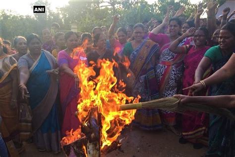 women protest against rgv s god sex and truth in vizag burn effigy