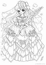 Coloring Pages Anime Princess Girl Lace Printable Manga Colouring Color Drawing Wolf Cute ドレス 塗り絵 Dress Book Adult Nurie Books sketch template