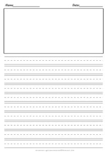 kindergarten lined handwriting paper  picture box printable