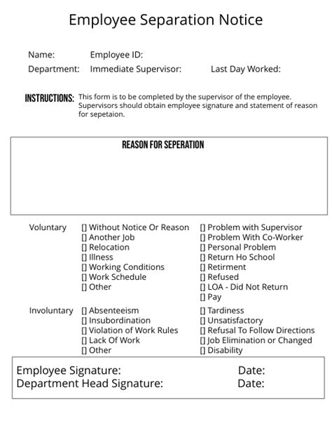 employee separation notice template postermywall