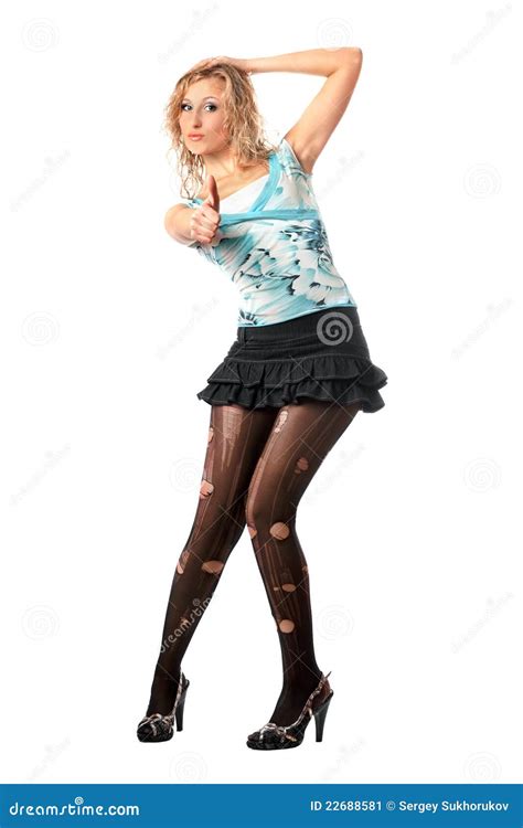 Playful Pretty Blonde In Torn Pantyhose Stock Image Image Of Lovely